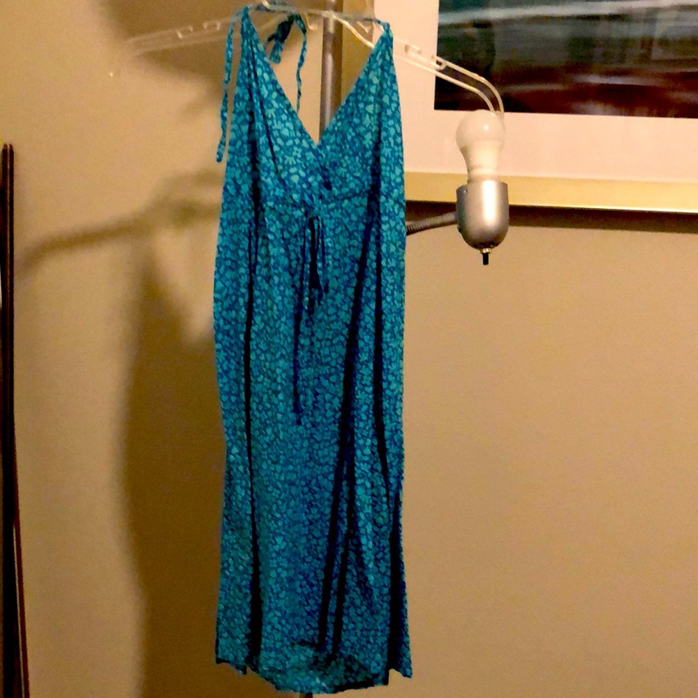 Beach style blue floral halter dress